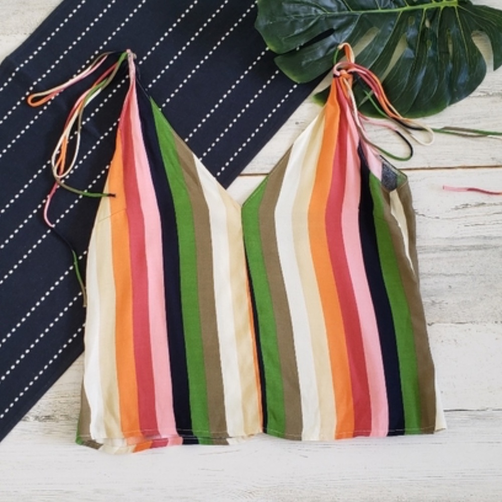 Reformation Tie Shoulder Striped Tank Top Small